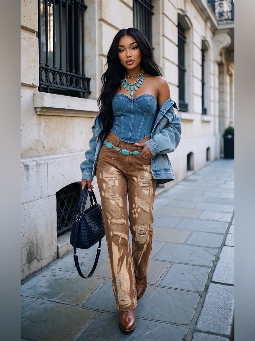 Fashion Nova Brown Distressed Straight Jeans